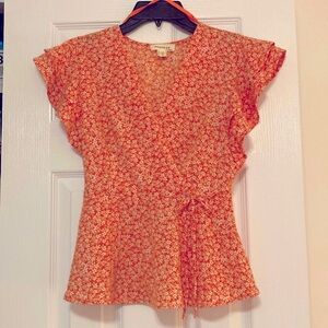 Monteau Women's Orange Floral Top size small
